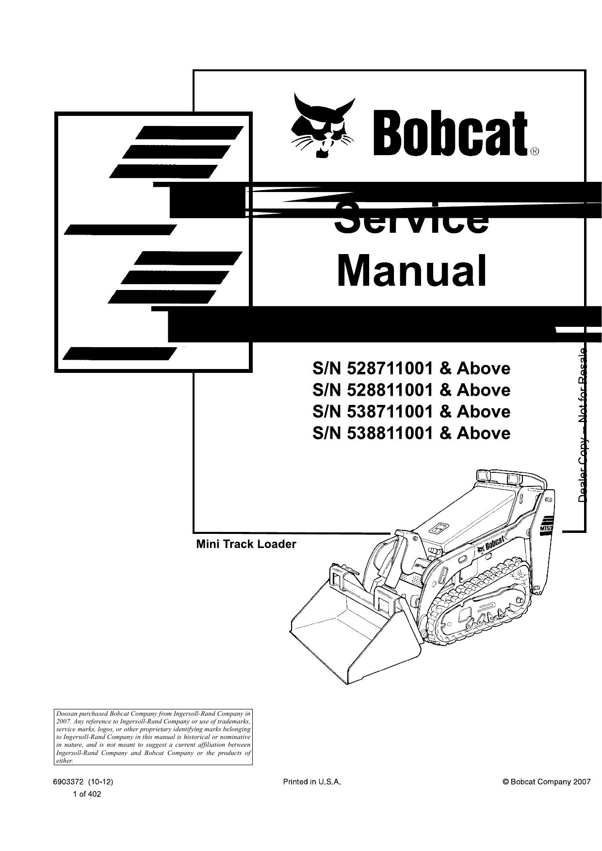 MT52 MT55 Loader Service Manual Bobcat